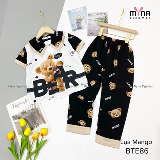 Bộ đồ ngủ trẻ em cộc dài cổ nhọn chất lụa mango mịn mát in hình siêu cute cho bé từ 10-28kg