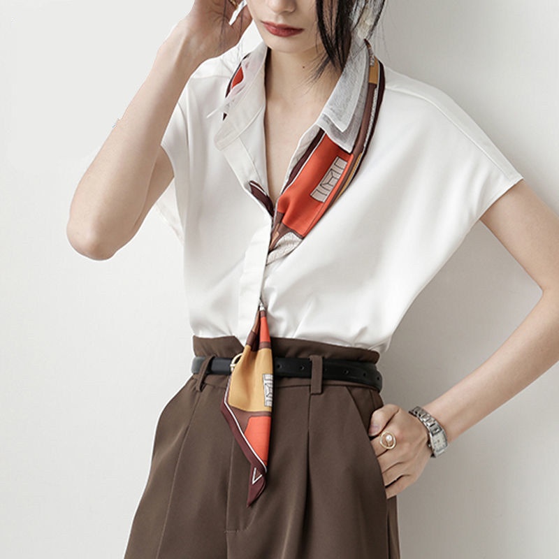 Summer white shirt retro style chiffon white shirt lady's niche shirt short-sleeved top girl