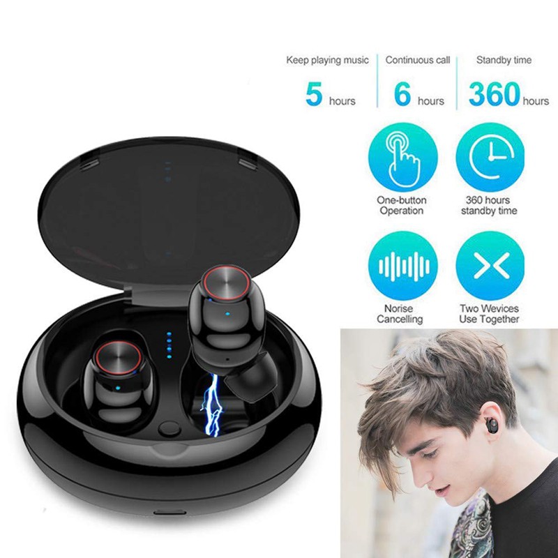 V5 Bluetooth 5.0 EDR Bluetooth Headset, 2PCS Wireless Earbud Mini True Bluetooth