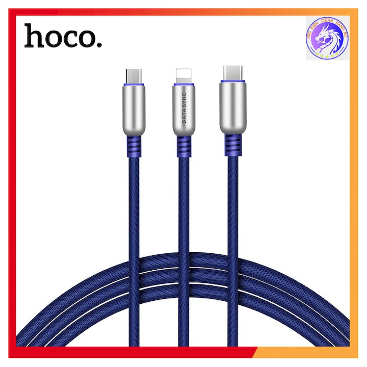 CÁP SẠC NHANH CHÍNH HÃNG HOCO U17 3 ĐẦU LIGHTNING, MICRO, TYPE-C DÀI 1M5