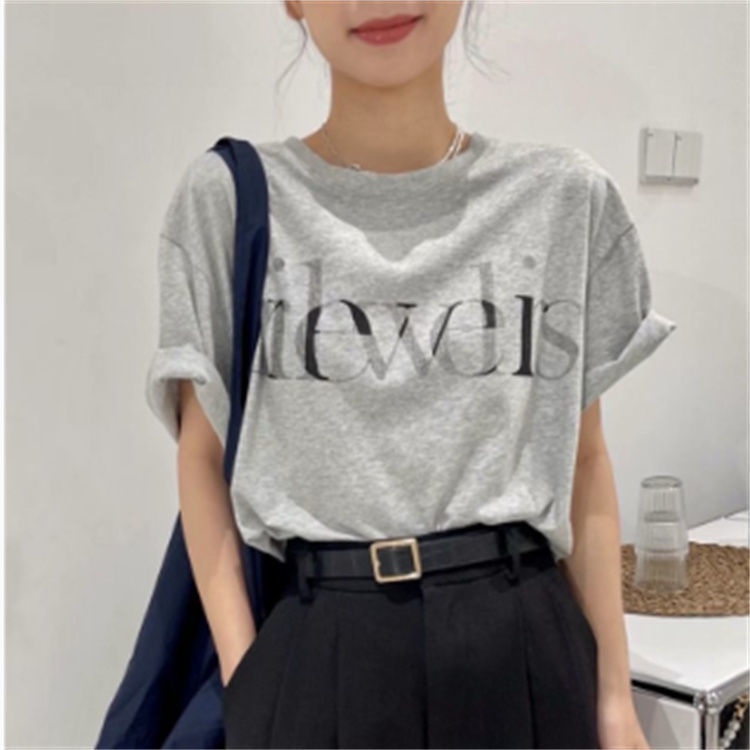 Áo thun IELGY tay ngắn dáng rộng in chữ phong cách Hàn Quốc thời trang mùa hè cho nữ