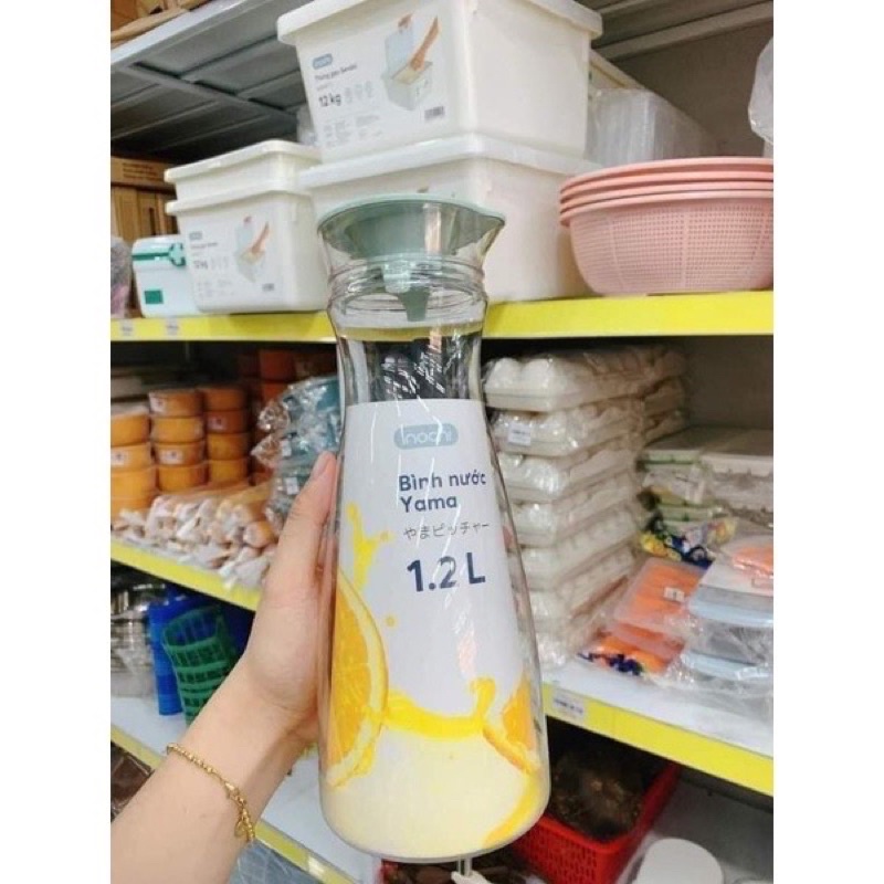 Bình nước Inochi  1.2L thân Trắng trong + nắp Xanh nhạt