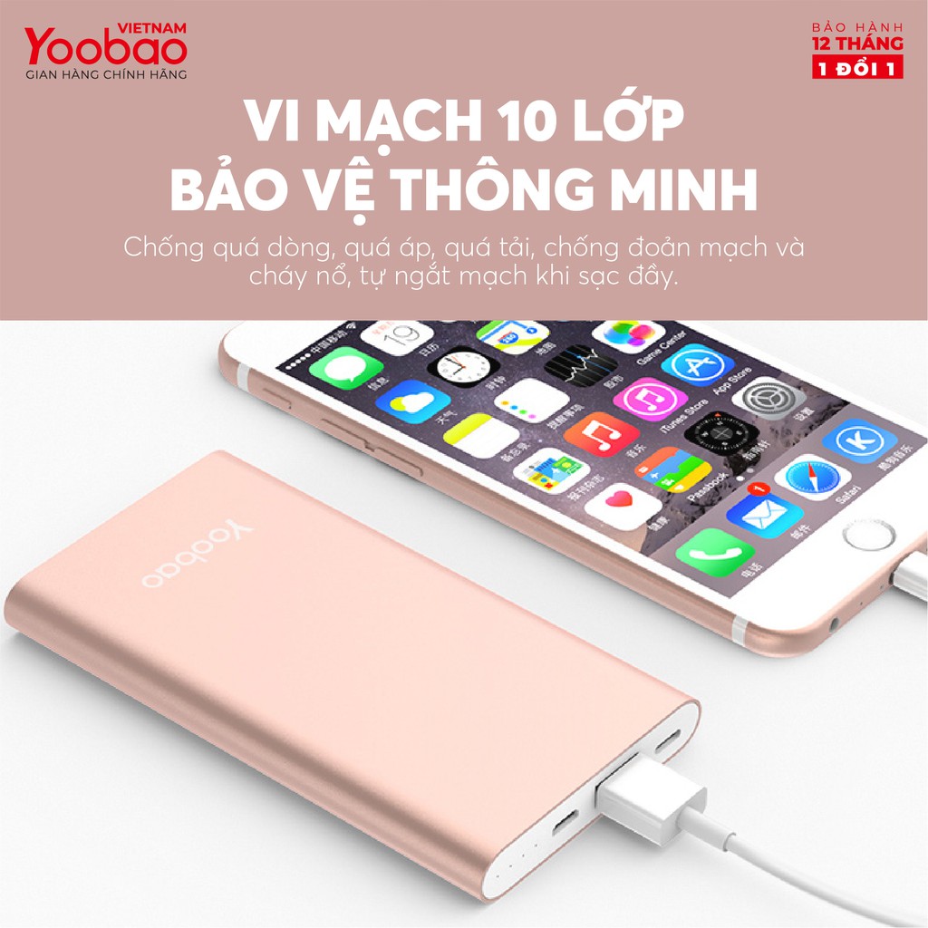 Sạc dự phòng 5000mAh Yoobao PL5 Polymer - Hàng chính hãng - Bảo hành 12 tháng 1 đổi 1