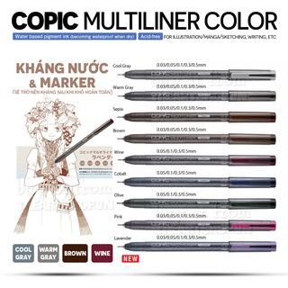Bút vẽ đi nét COPIC Multiliner màu Cool Gray/Warm Gray/Brown/Wine cao cấp Nhật Bản