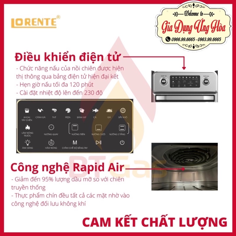 Nồi Chiên Không Dầu 16L Lorente LT 1600- Điều Khiển Cảm Ứng-8 Chế Độ Cài Đặt Sẵn