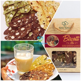 Baker Baking Bánh ăn kiêng BISCOTTI mix 3 vị vanilla, matcha, cacao, bánh