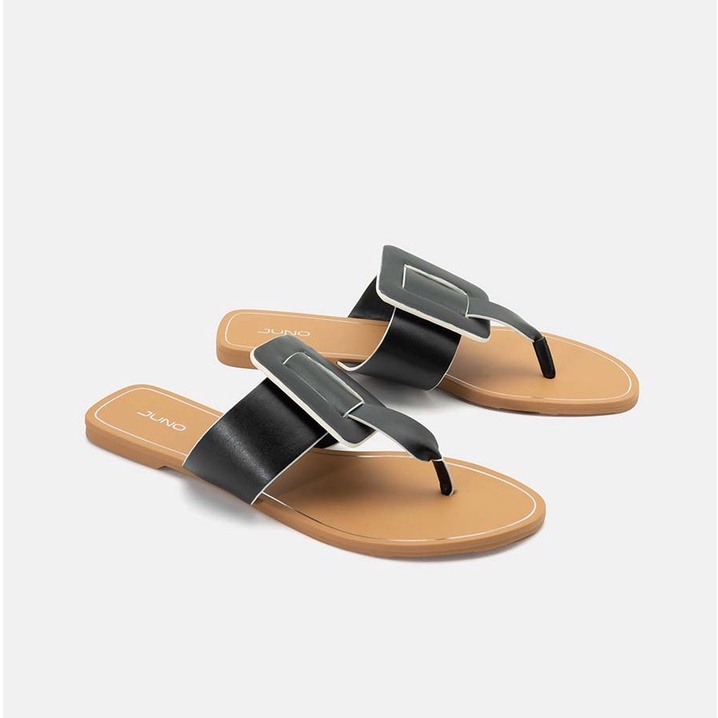 Dép Bệt Nữ Xỏ Ngón 1cm Thời Trang JUNO Trang Trí Khóa Pu Thời Trang SD01103