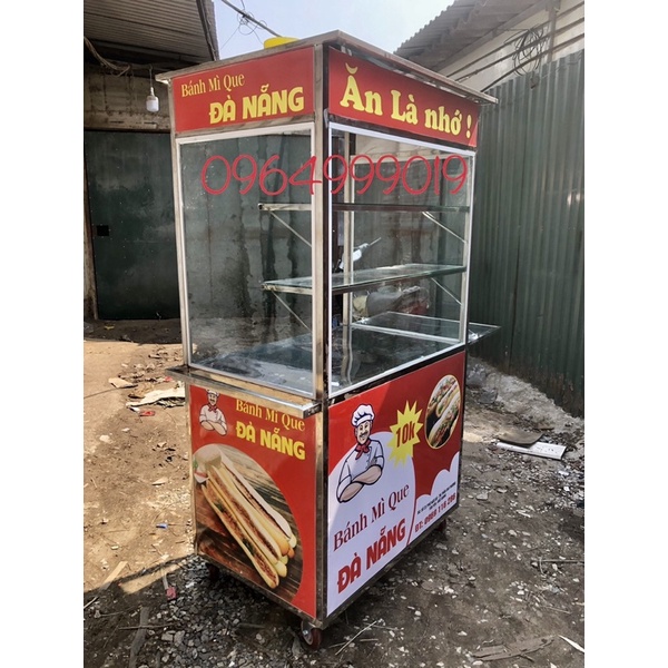 Xe bánh mì que mini 2 tầng kính