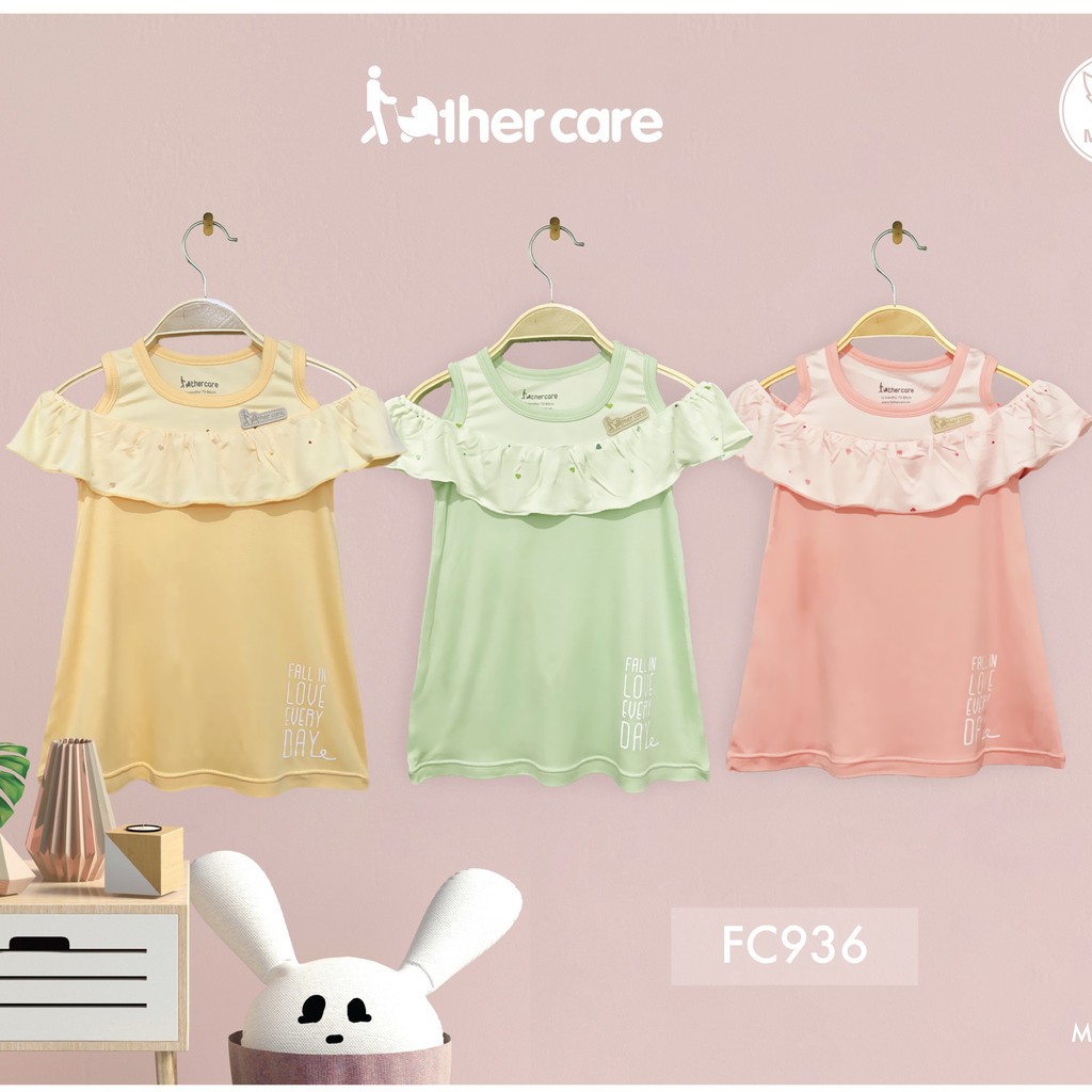 Váy FatherCare Bèo Hở Vai cho bé gái vải modal mềm mịn co giãn và hút ẩm siêu tốt- Trái Tim FC936