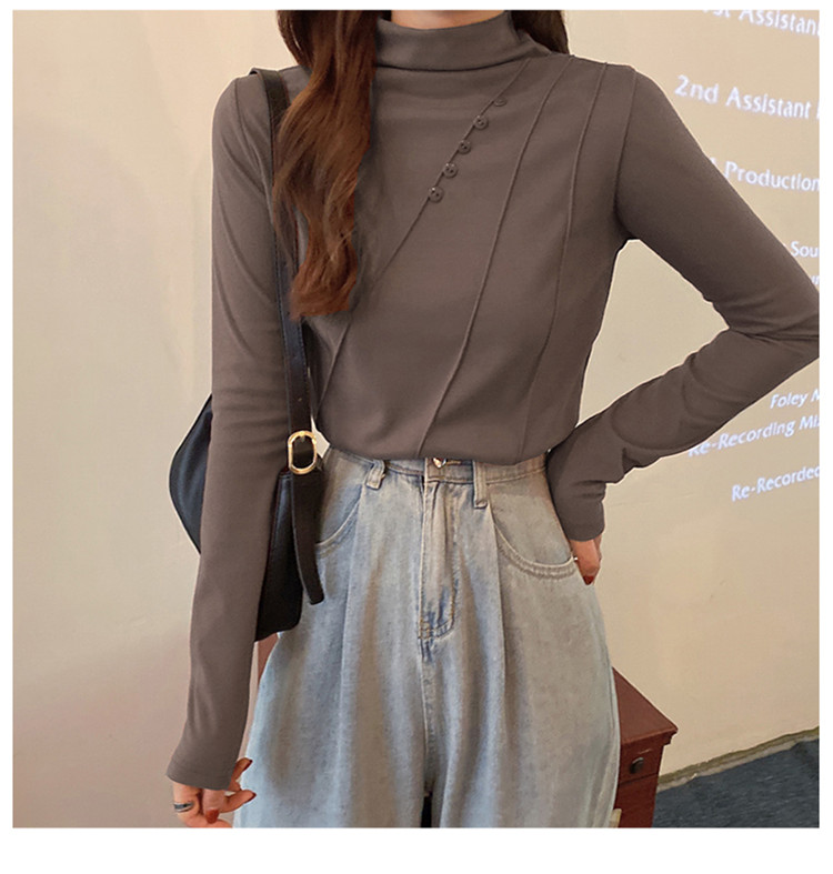 NRVP Áo Cổ Lọ Hai Mặt Ôm Dáng Phối Nút Thời Trang Mùa Đông 2021 Cho Nữ