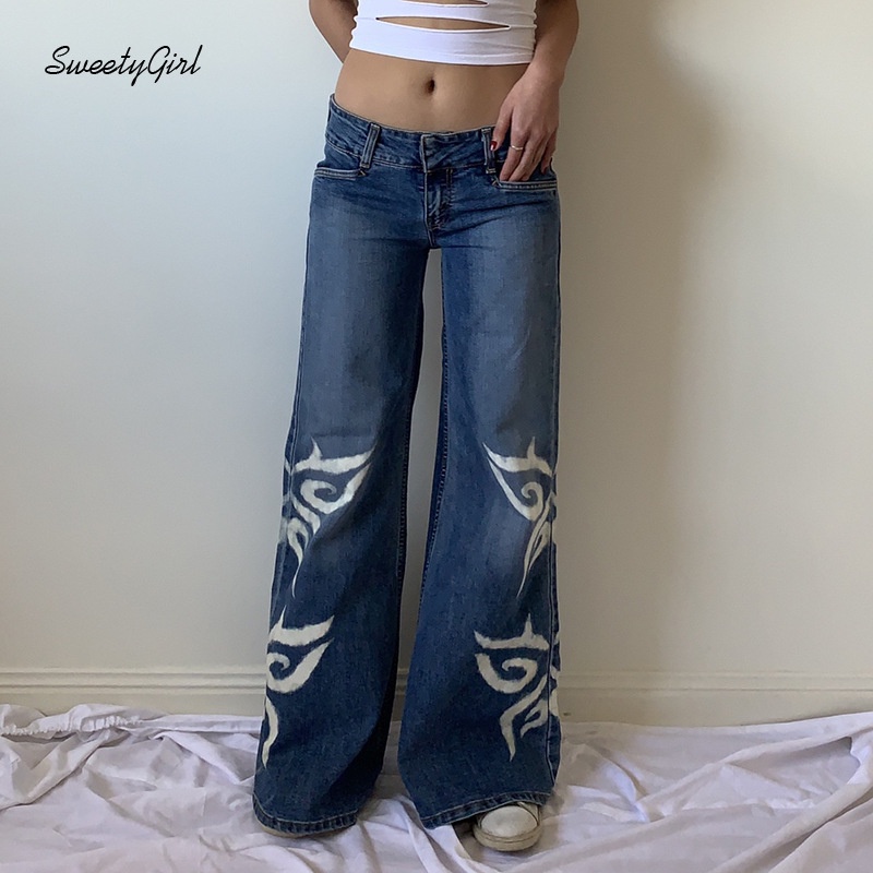 Quần Jean Dài Lưng Cao Dáng Ôm In Họa Tiết Bươm Bướm Phong Cách Retro Thời Trang Cho Nữ