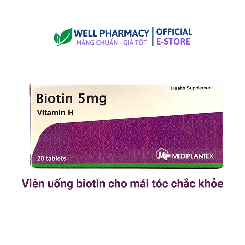 BIOTIN (VITAMIN H) VIÊN UỐNG BỔ SUNG TỐT TÓC, ĐẸP DA hộp 20 VIên (Mẫu Mới)