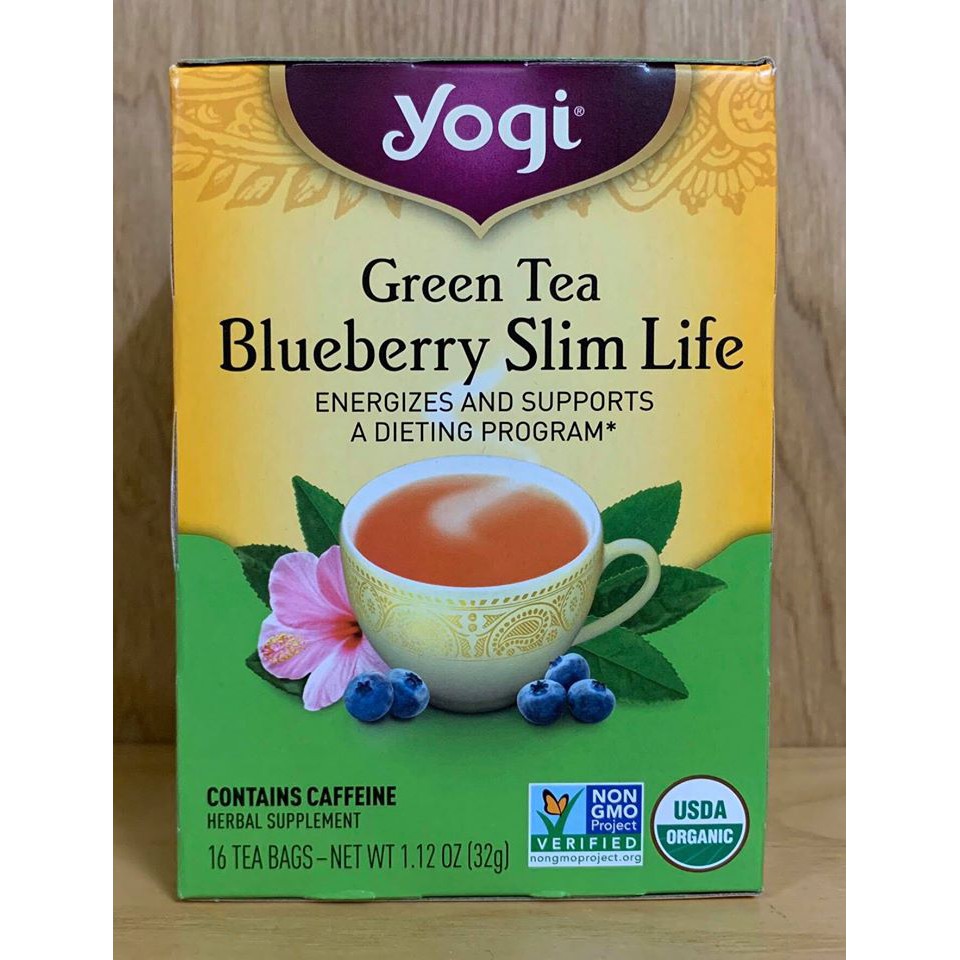 Trà giảm cân, tan mỡ Green Tea Yogi Blueberry Slim Life của Mỹ - Chiết xuất thiên nhiên