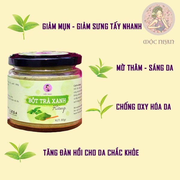 Bột mặt nạ trà xanh Ả Đào, bột đắp mặt trà xanh nguyên chất, matcha giảm thâm, mụn, sáng da, kháng khuẩn Mộc Nhan 100gr | BigBuy360 - bigbuy360.vn