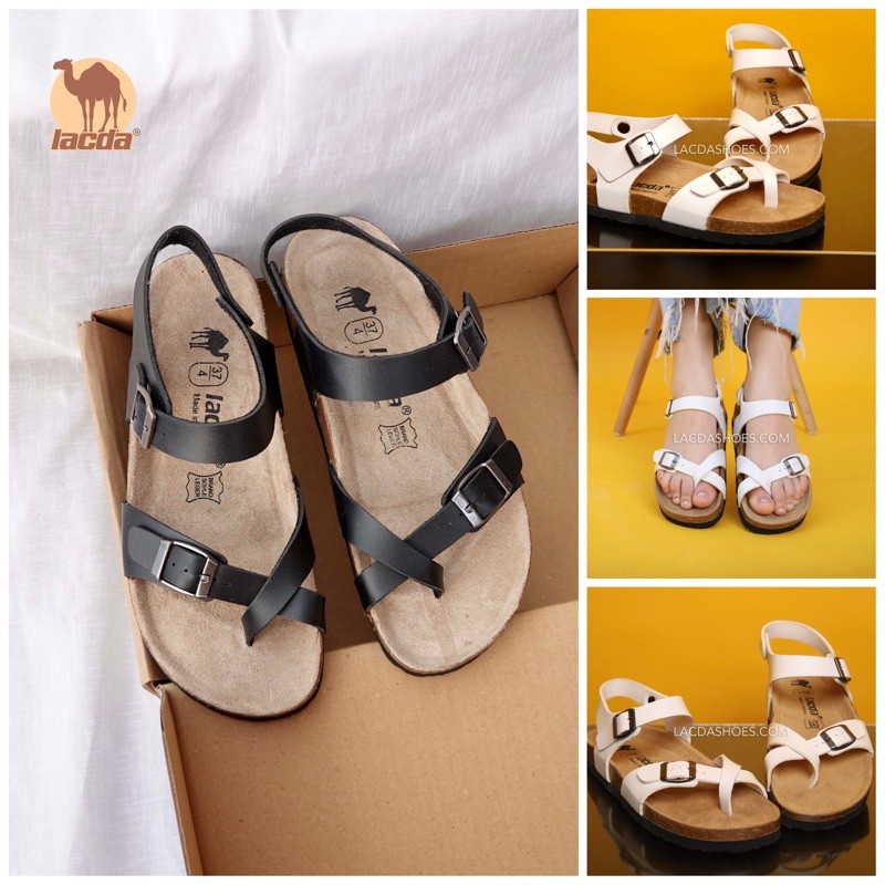 Sandal Lacda Đế Trấu xỏ ngón nam nữ SB07 đen, trắng - Hàng nhập khẩu