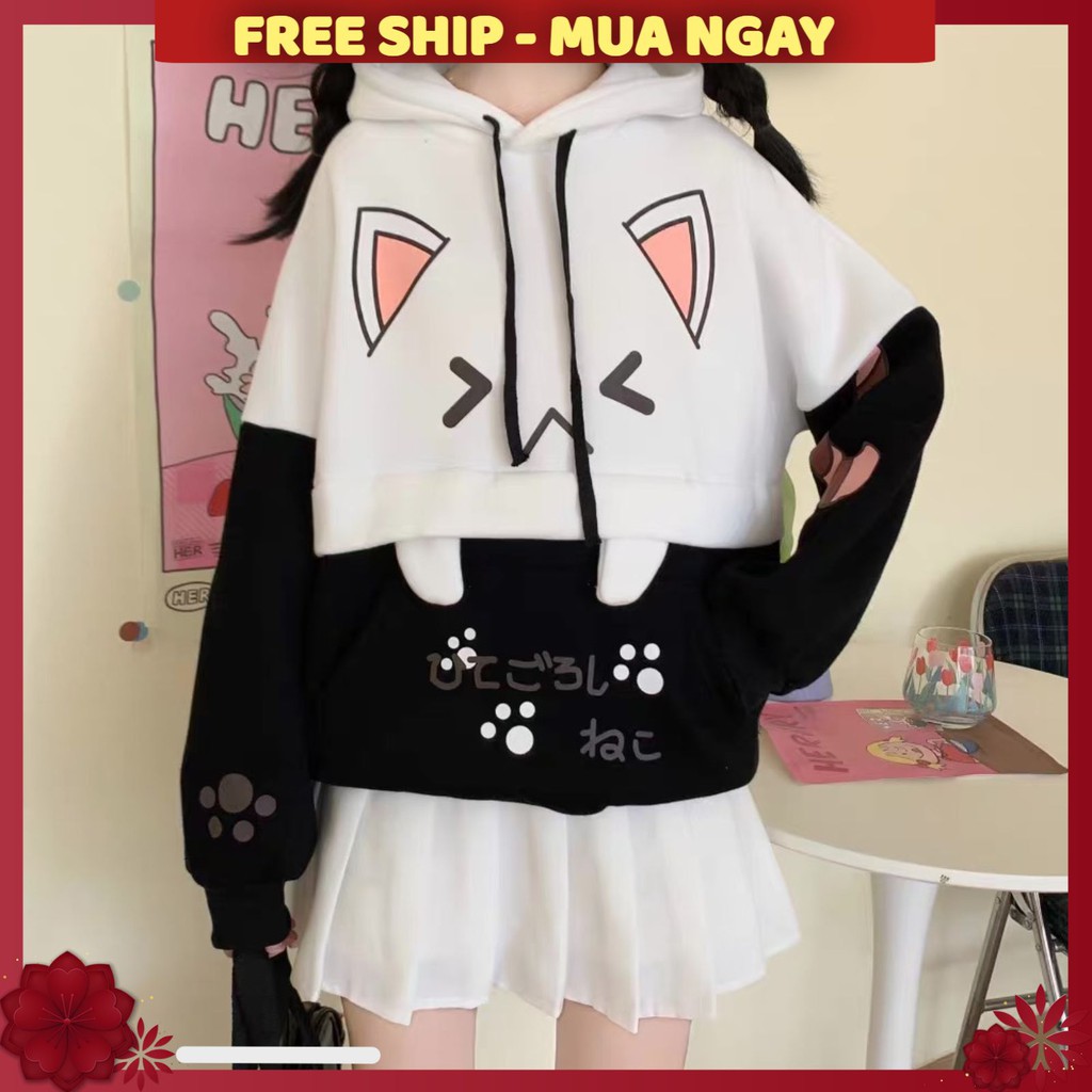 ÁO HOODIE NỮ ❤️FREESHIP❤️ áo khoác hoodie ( NANH MÈO ) VẢI NỈ NHIỀU MÀU-  FREE SIZE DƯỚI 60KG