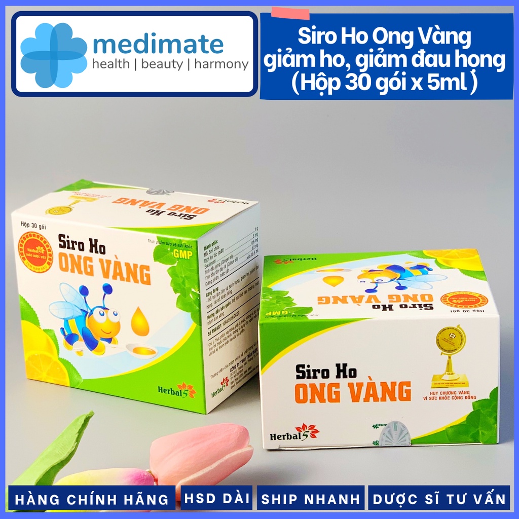 Siro Ho Ong Vàng giảm ho, giảm đau họng (hộp 30 gói, mỗi gói 5ml)