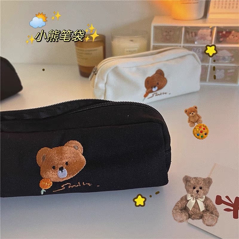 Túi Đựng Bút Vải Canvas Cỡ Lớn Thêu Họa Tiết Dễ Thương Cho Nữ Sinh