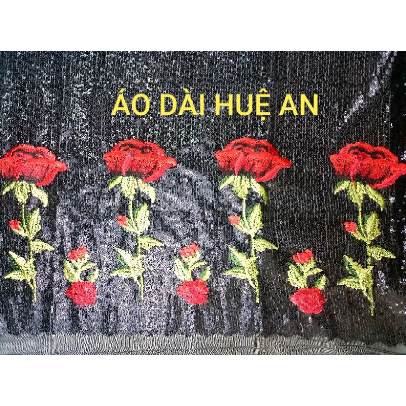 Ren lưới kim sa đen thêu hoa hồng may áo dài, váy đầm, đầm dạ hội, đồ biểu diễn,... (đơn vị tính 0.5m)