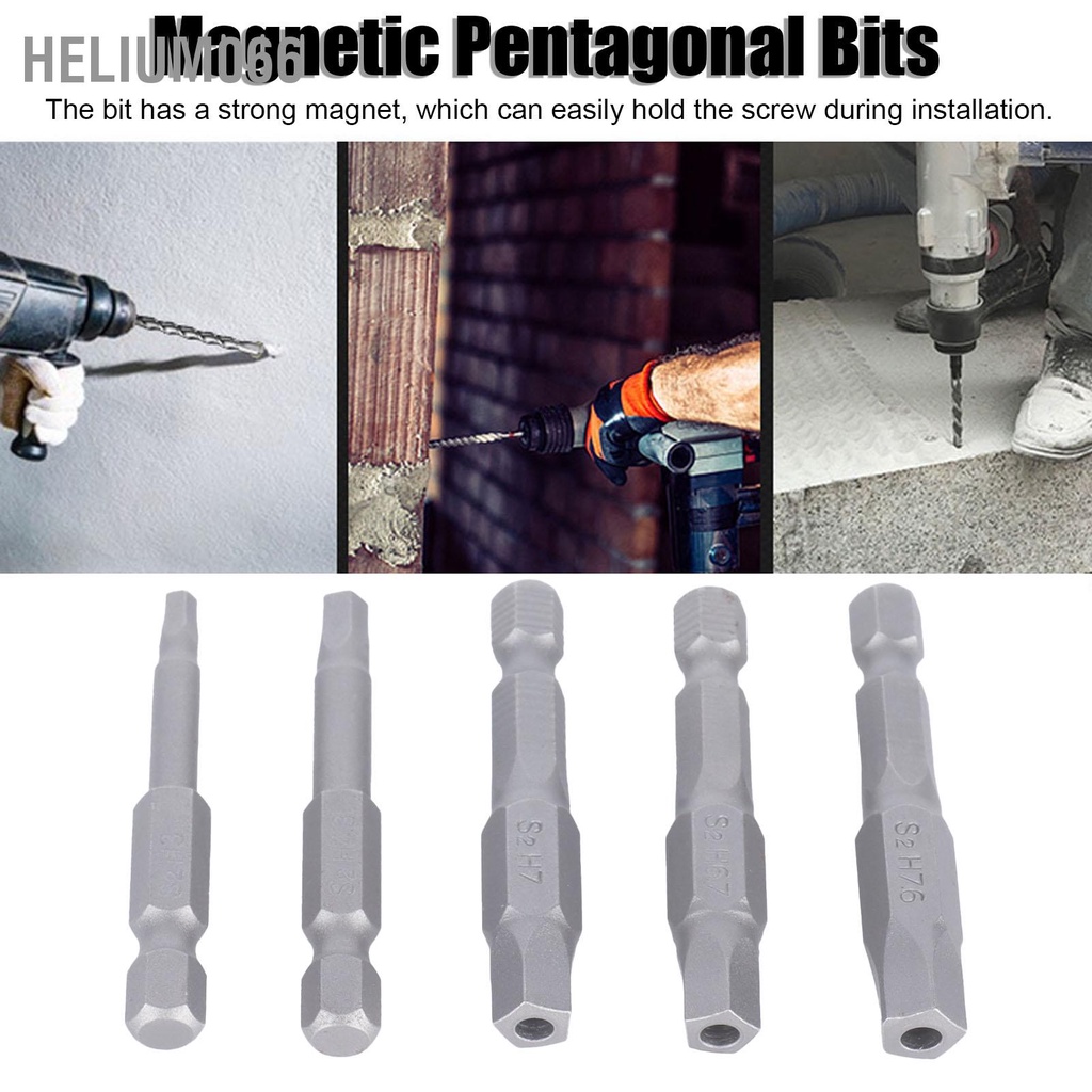 Helium066 5 cái từ tính Ngũ giác Bits Bộ khoan Mũi vặn vít có đầu bền Bit dùng cho máy tuốc nơ