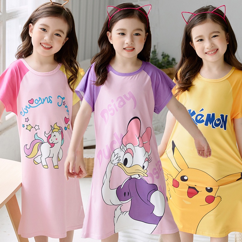 đồ ngủ Dáng Chữ A In Họa Tiết Hoạt Hình Thời Trang Mùa Hè Cho Bé Gái 2021