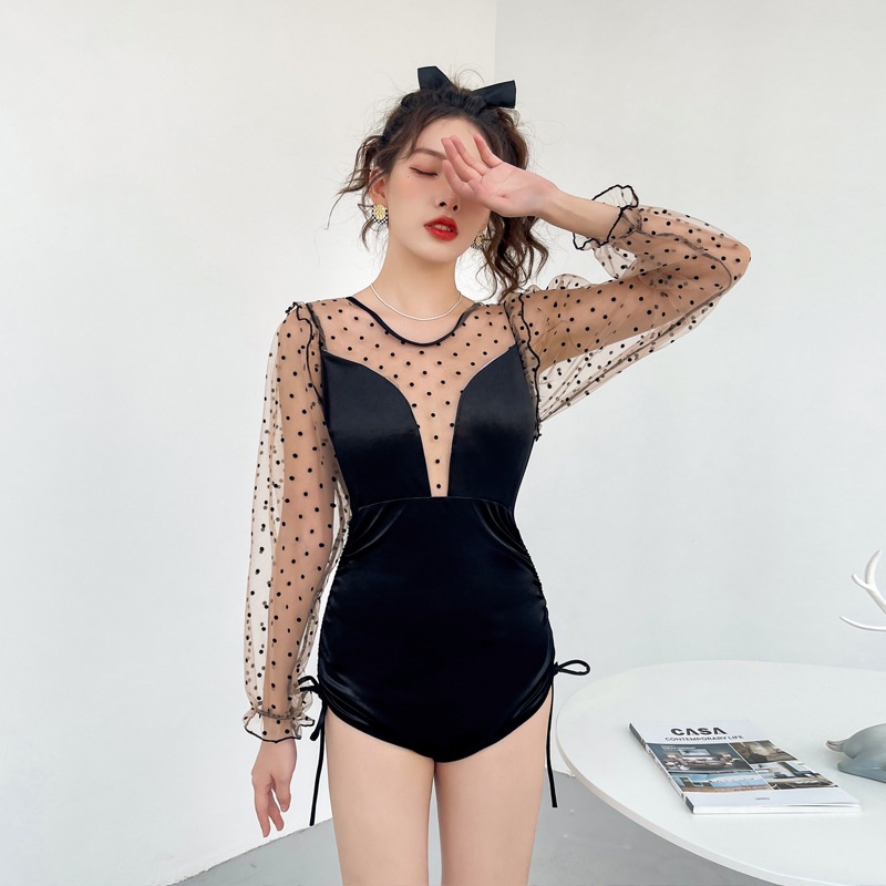 Đồ Bơi Một Mảnh Thiết Kế Mới Phối Ren Cao Cấp Thời Trang Theo Phong Cách Hàn Quốc Cho Nữ