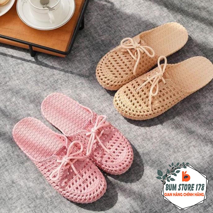 Dép sục nhựa nữ , Dép nữ sục nhựa buộc dây hình nơ mềm mại chống trơn trượt