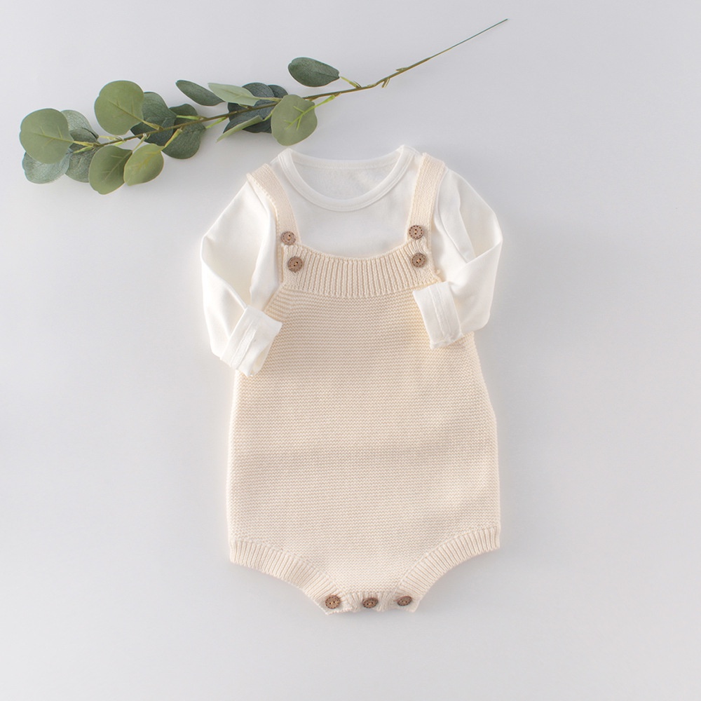 Bộ Áo Khoác Dệt Kim + Áo Liền Quần + Quần Yếm Dài Tay Thời Trang Mùa Xuân Cho Bé