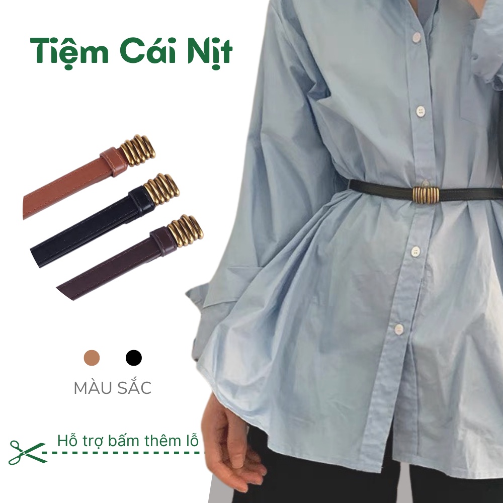 Đai váy mặt nốt nhạc vàng nhỏ phối áo vest đầm 1.3cm ĐV013 - Dây thắt lưng nịt da mặt sọc bản nhỏ cá tính - Tiệm Cái Nịt