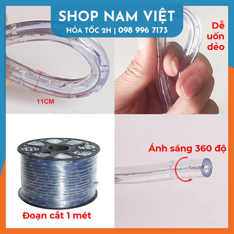 Dây Led Ống Nhựa PVC Chống Nước Trang Trí Ngoài Trời, Ánh Sáng 360 Độ