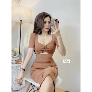 Đầm body gân cúp ngực