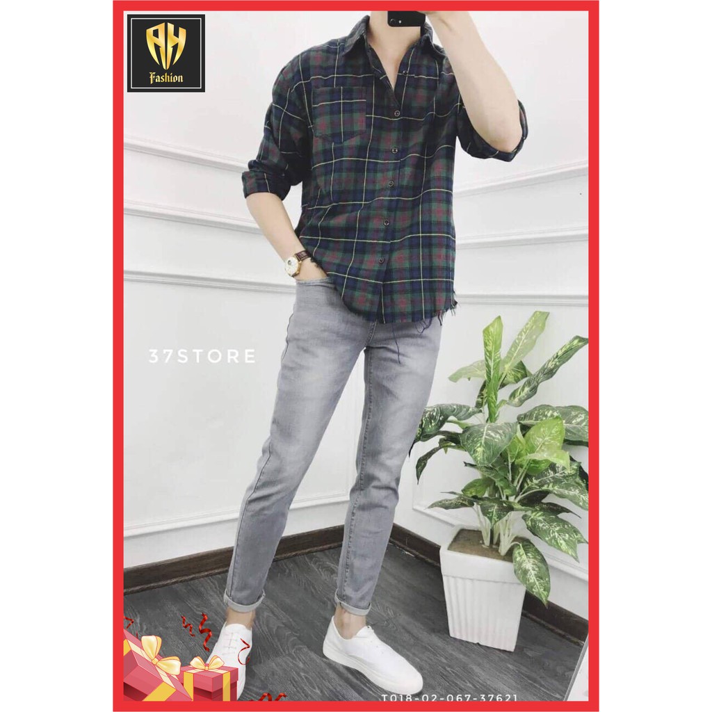 Áo sơ mi nam dài tay hàn quốc cao cấp caro phối kiểu BBR vải lụa mịn chống nhăn mẫu mới nhất AHFASHION | BigBuy360 - bigbuy360.vn