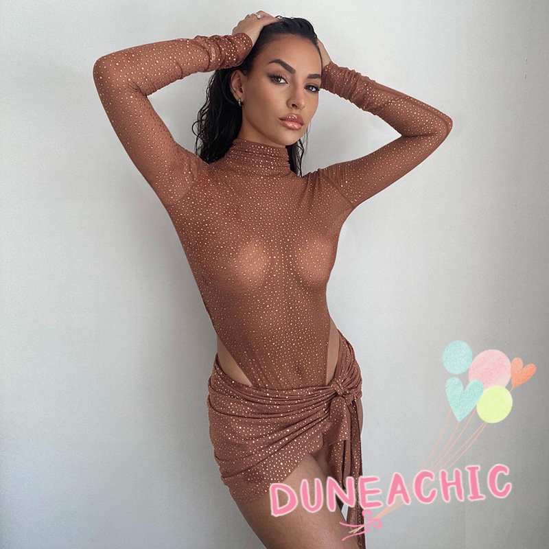 DUNEA Bộ Áo Liền Quần Dài Tay Thiết Kế Quyến Rũ Thời Trang Dành Cho Nữ