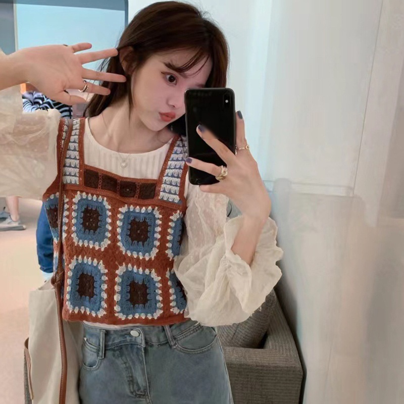 Youyo Áo Croptop Dệt Kim Không Tay Nhiều Màu Sắc Phong Cách Boho Cho Nữ Ves
