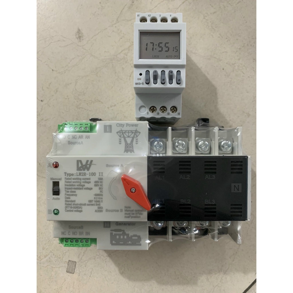 COMBO Bộ chuyển nguồn tự động không gián đoạn ATS 4P 100A và Timer Tháng NKG5