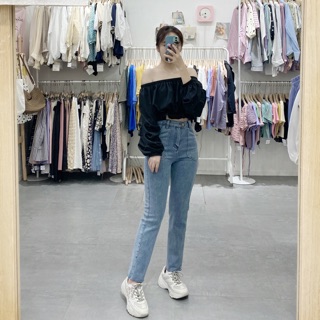 Áo trễ vai croptop dài tay