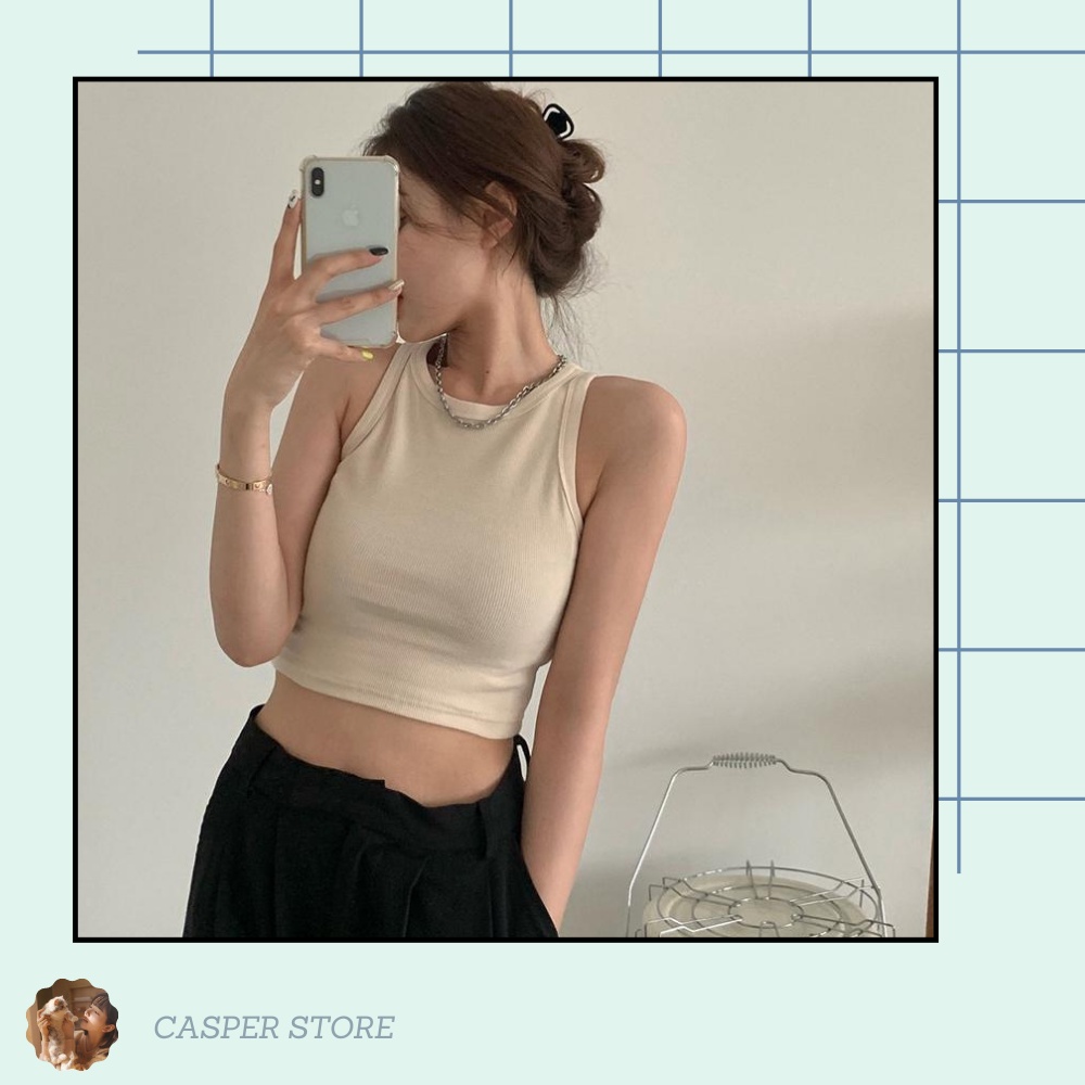 Áo Ba Lỗ Thun Tăm Nữ Dáng Croptop ⚡ Casper.Store | FREESHIP | ⚡ Áo croptop nữ thun tăm body 3 màu trơn basic
