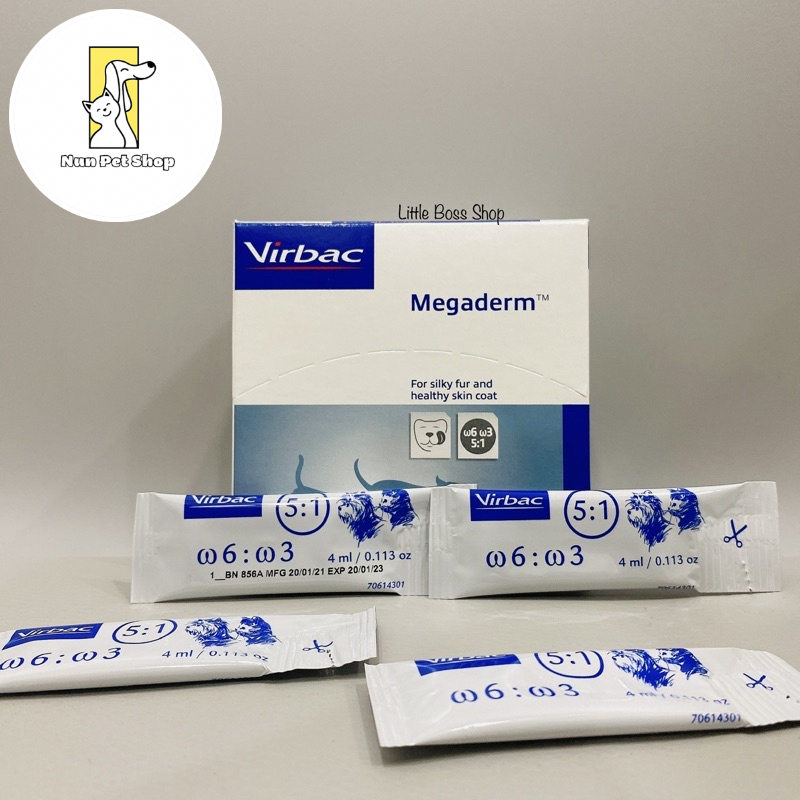 Hộp 28 gói Gel ăn dưỡng,mượt lông cho chó mèo - Virbac Megaderm For Silky And Helthy Skin Coat