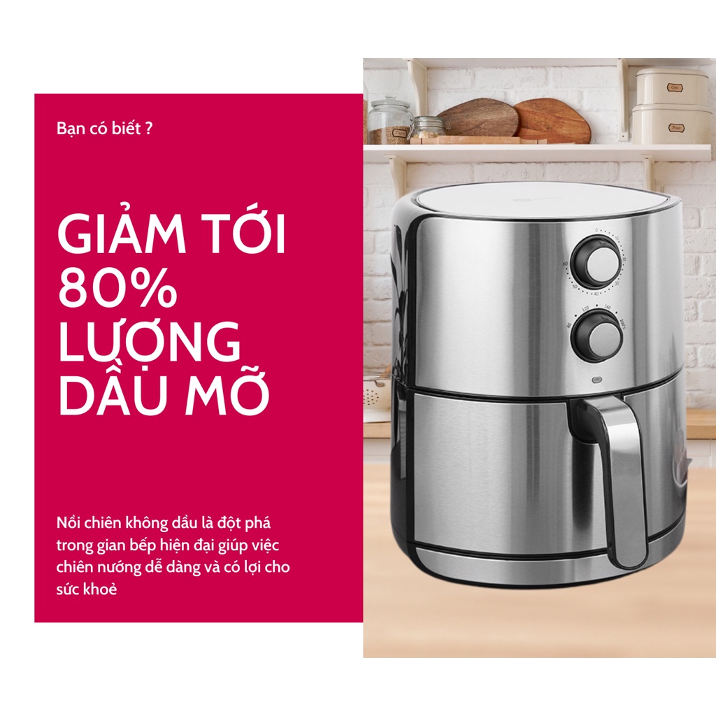 Nồi chiên không dầu inox MK199 4,5L cho gia đình từ 6 tới 8 người