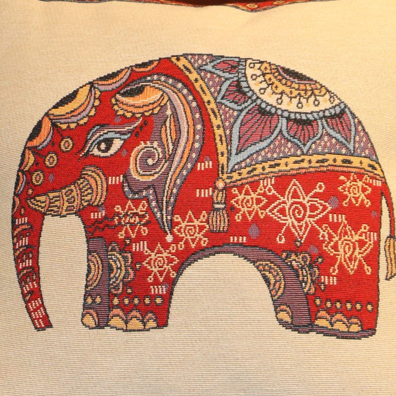 Gối thêu jacquard bằng vải cotton và lanh phong cách dân tộc Quà tặng lễ hội Sofa con voi dễ thương Đệm Ngoại Tựa đ