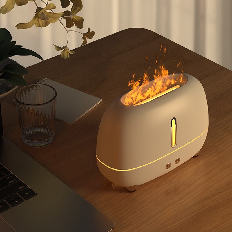 Máy Khuếch Tán Tinh Dầu Tạo Độ Ẩm Hình Ngọn Lửa Có Đèn LED 3D Nhiều Màu Sắc