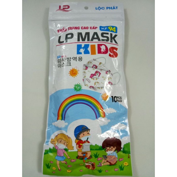 Mẫu mới, set 10 chiếc khẩu krang trẻ em KF94 LP Mask Kids cho bé 3-9 tuổi.