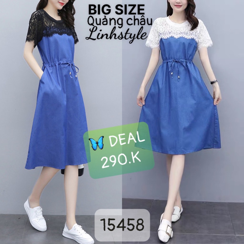 SALE Đầm BIG SIZE Jean phối ren Rút Eo 15458