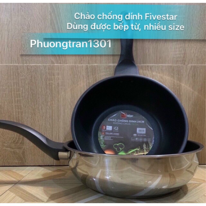 CHẢO CHỐNG DÍNH FIVESTAR SÂU LÒNG, THIẾT KẾ 3 ĐÁY DÙNG ĐƯỢC BẾP TỪ, từ size nhỏ 16 cm, 24 cm, 26 cm, 30 cm