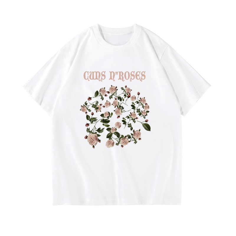 Áo thun ZHELIHANGFEI tay ngắn dáng rộng in chữ và hoa hồng dễ phối đồ