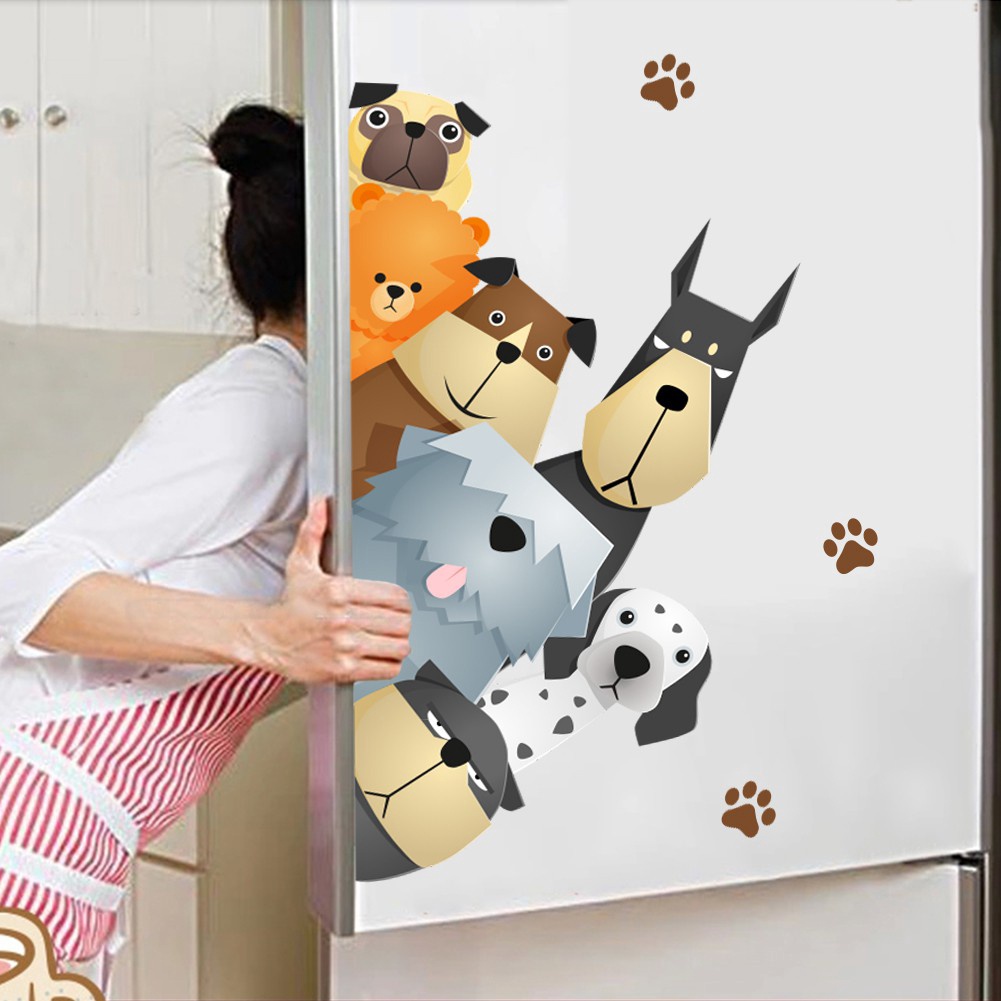 Miếng dán tường trang trí hình các chú chó hoạt hình đáng yêu