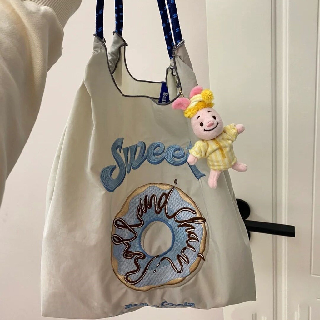 Túi Vải Nylon Thêu Hình Bánh Donut Nhật Bản Bảo Vệ Môi Trường Cho Học Sinh