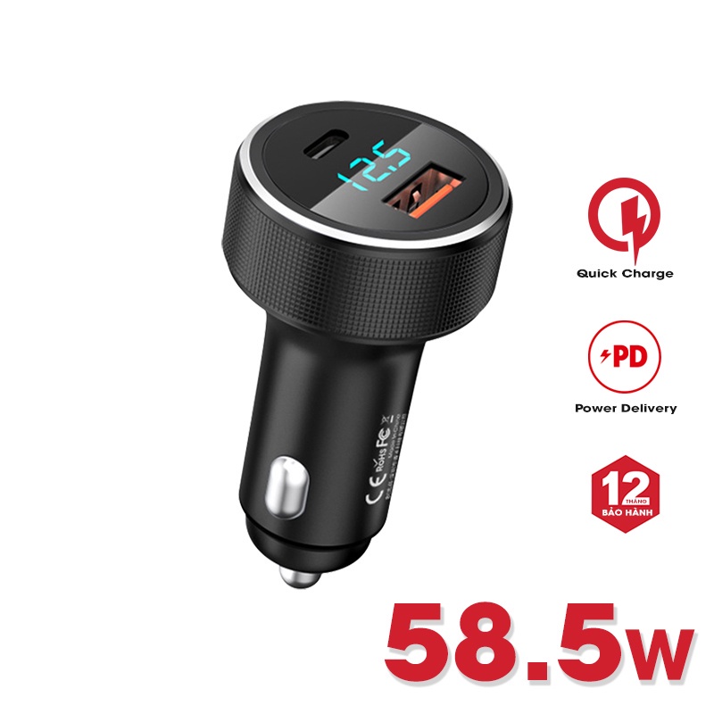 Tẩu sạc điện thoại trên ô tô hỗ trợ sạc nhanh Remax RCC325(45W)/Remax RCC237(54W)/Remax RCC215(58W.5) 2 cổng 1USB+1C