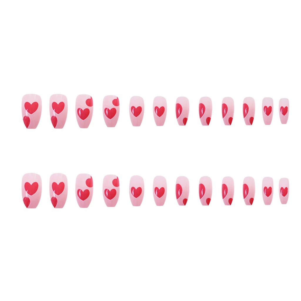 [Hàng mới về] Set 24 Móng tay giả họa tiết trái tim đỏ trang trí thời trang cho nữ