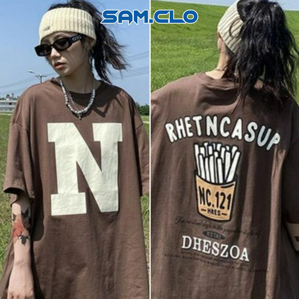 Áo phông tay lỡ nữ SAM CLO freesize thun form rộng dáng Unisex - mặc cặp, nhóm, lớp in chữ DHESZOA